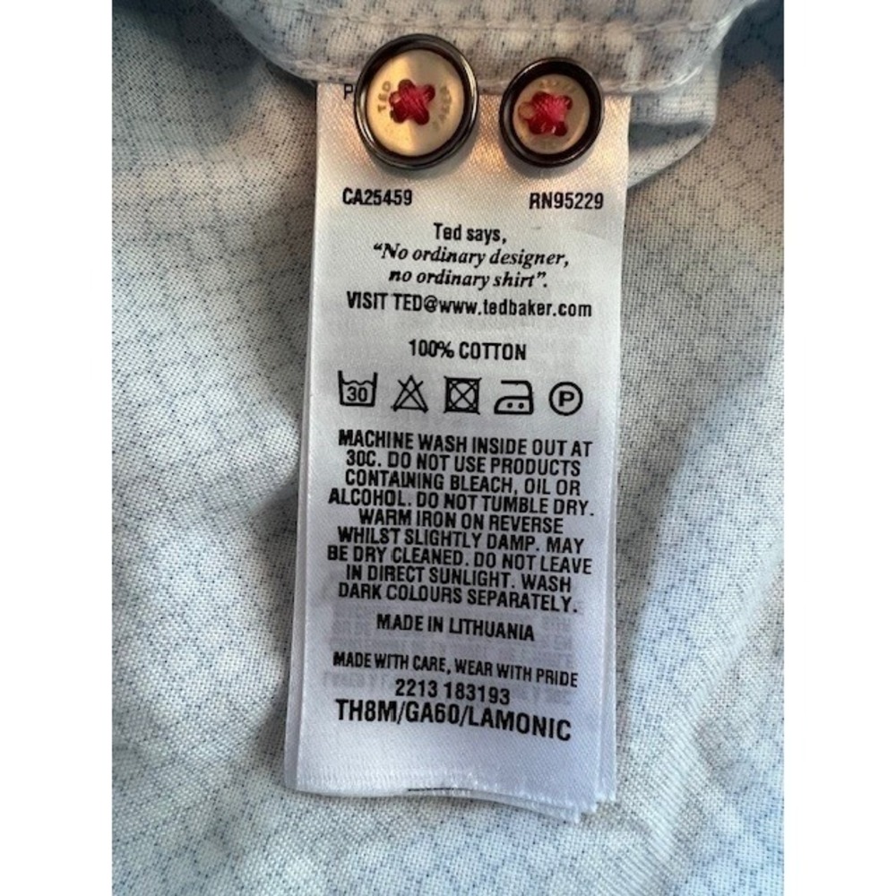Ted Baker London Men's Dress Shirt Blue Diamond Pattern LS Button Up Size XXL - Picture 8 of 8